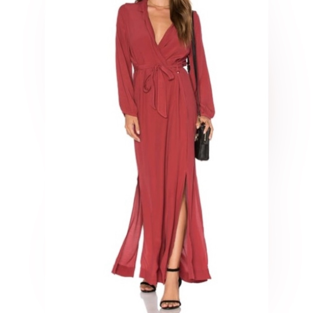 Chic Long Sleeve Red Maxi Dress